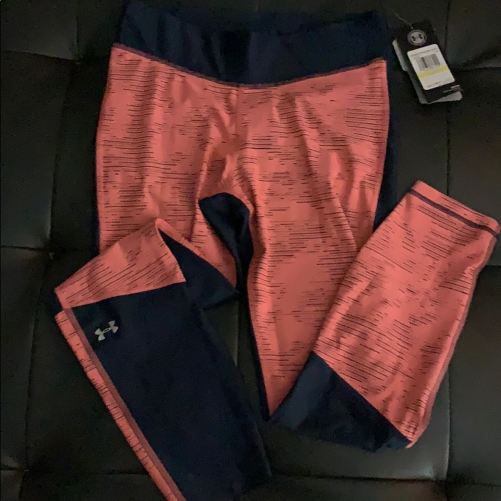 NWT Under Armour navy blue and coral leggings